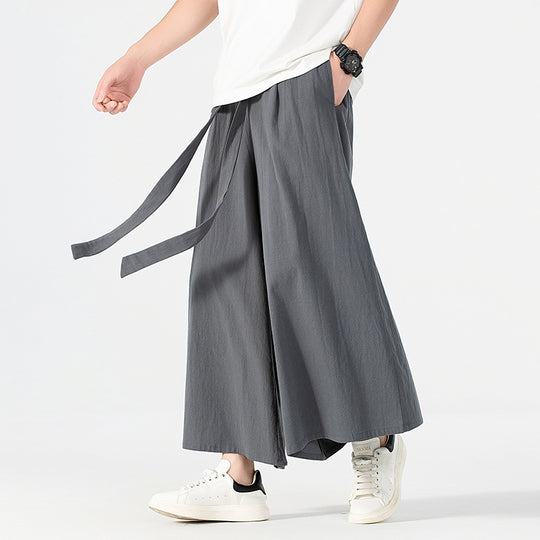 Damen Culotte-Style Hosenrock mit weitem Bein und Bindegürtel Shop Nory