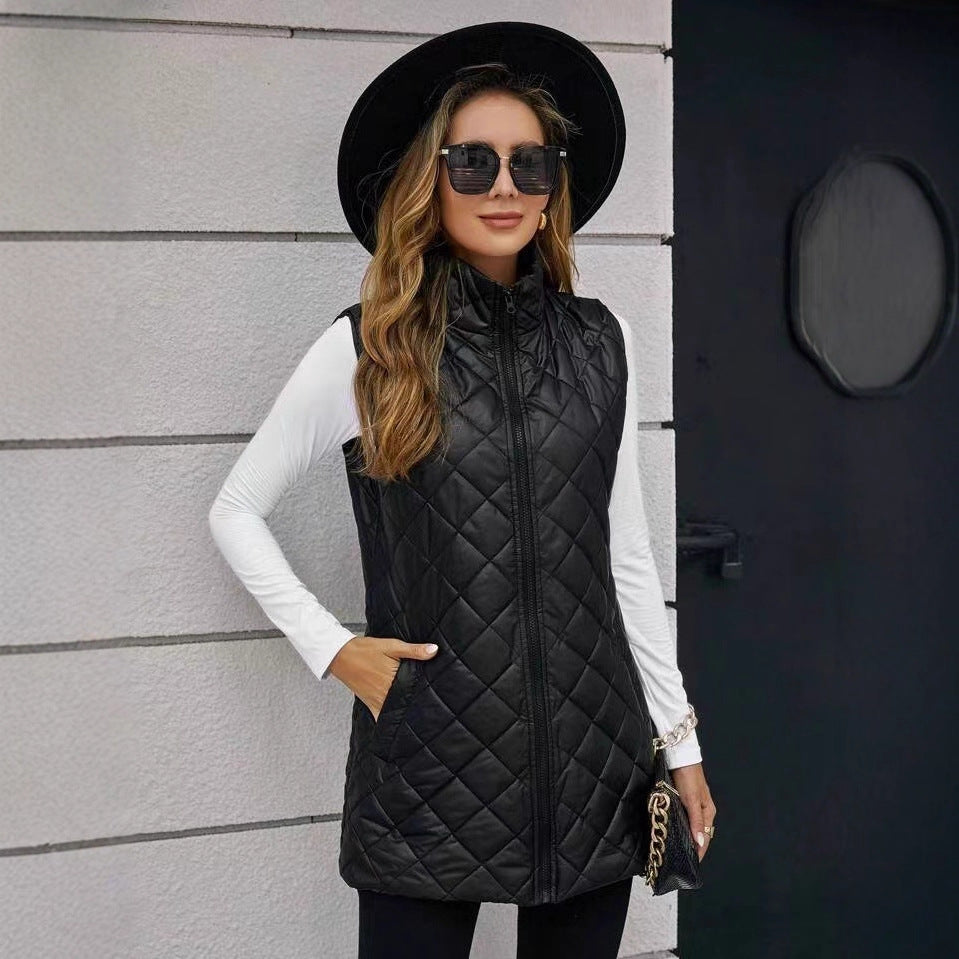 Damen Longline Steppweste mit Stehkragen und wattierter Fütterung Shop Nory