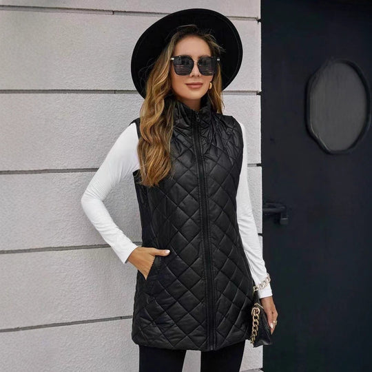 Damen Longline Steppweste mit Stehkragen und wattierter Fütterung Shop Nory