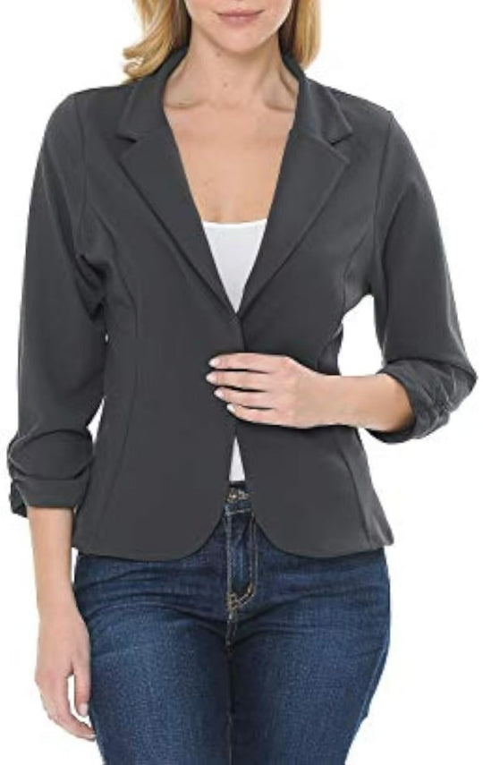 Damen taillierter Jersey-Blazer mit Ein-Knopf-Verschluss und dreiviertelärmeln Shop Nory