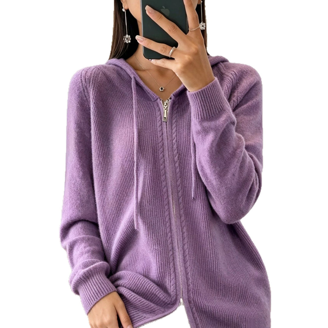 Damen Kapuzen-Cardigan mit Reißverschluss, feinem Feinstrick und gerippten Bündchen Shop Nory