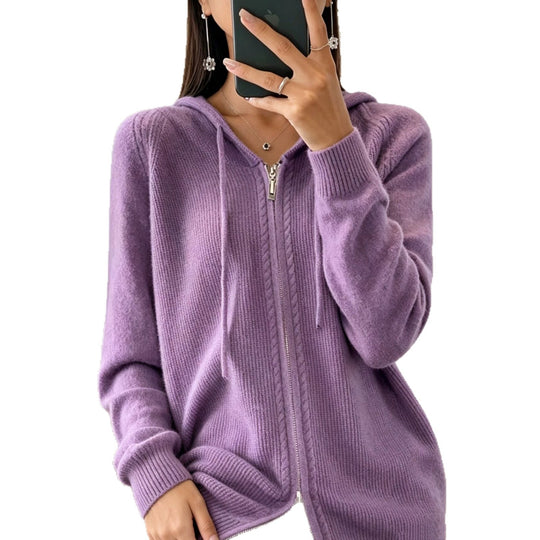 Damen Kapuzen-Cardigan mit Reißverschluss, feinem Feinstrick und gerippten Bündchen Shop Nory