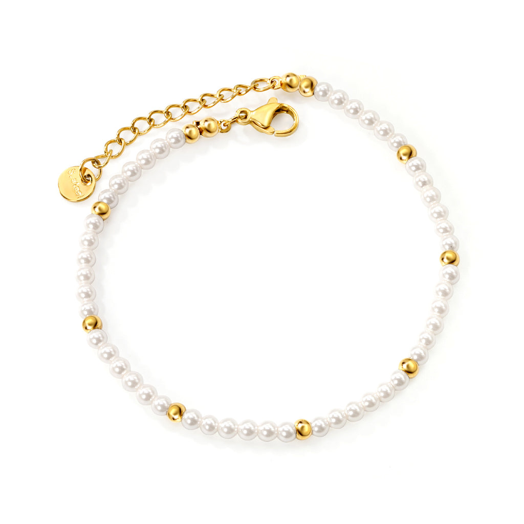 Damen zartes Armband mit Perlen- und goldplattierten Akzenten Shop Nory