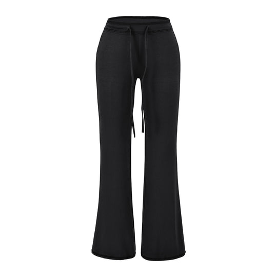 Damen Fließende Jersey-Hose mit hohem Bund, Kordelzug und ausgestelltem Bein Shop Nory