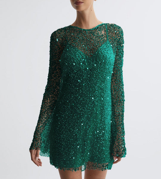 Damen Glitzerndes Cocktailkleid mit schimmernden Pailletten und langen Ärmeln