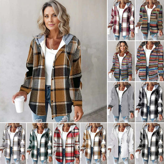 Damen Kapuzencardigan mit Streifen und Druckknopfblende Shop Nory