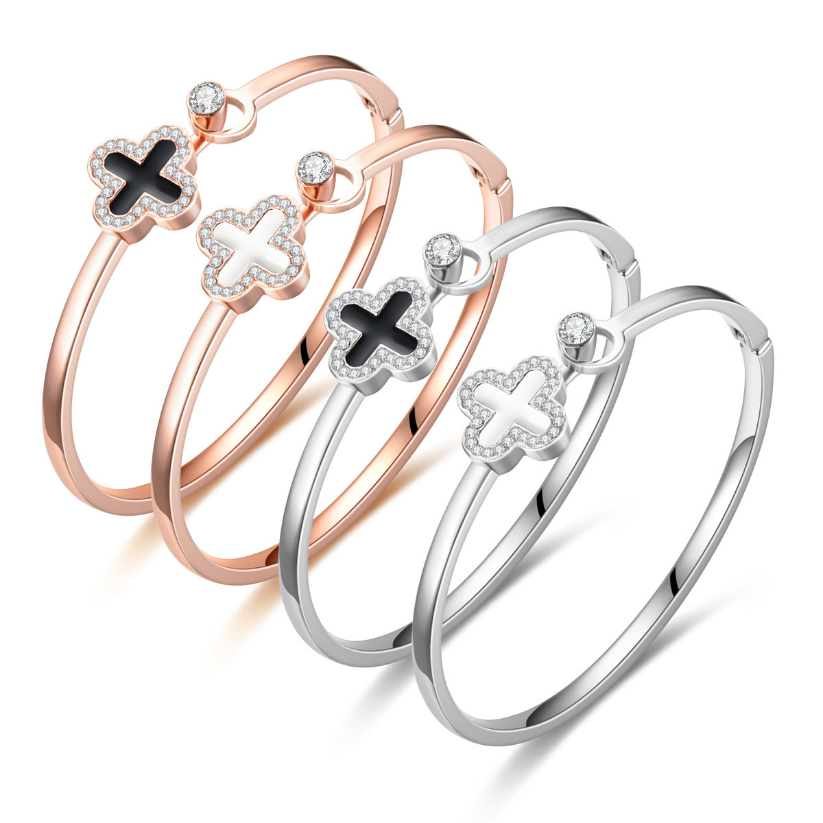 Damen Armreif mit filigranem Kreuzanhänger und funkelnden Zirkonia Steinen Shop Nory