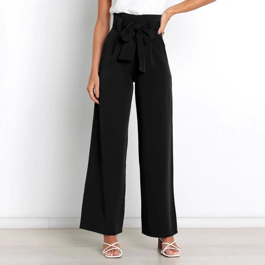 Damen Weite High-Waist Paperbag-Hose mit Bundfalten und Bindegürtel Shop Nory