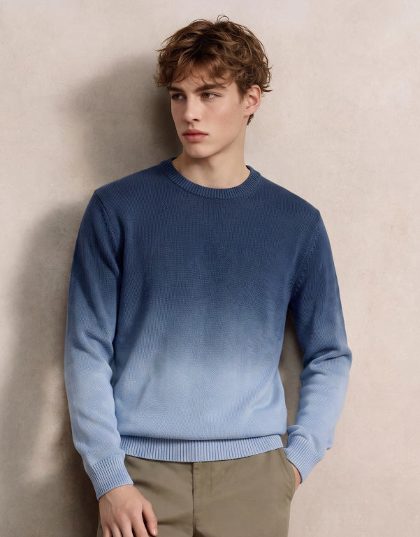 Herren Feinstrick-Pullover mit Dip-Dye-Effekt und Rundhalsausschnitt Shop Nory