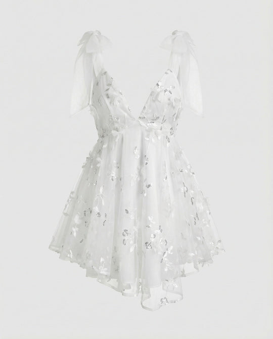 Damen Tüll Minikleid mit 3D-Blumen