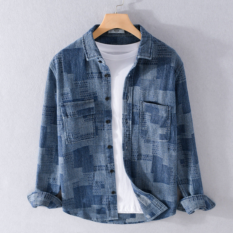Herren Strukturierte Cord-Überhemdjacke im Patchworkmuster mit Kentkragen Shop Nory