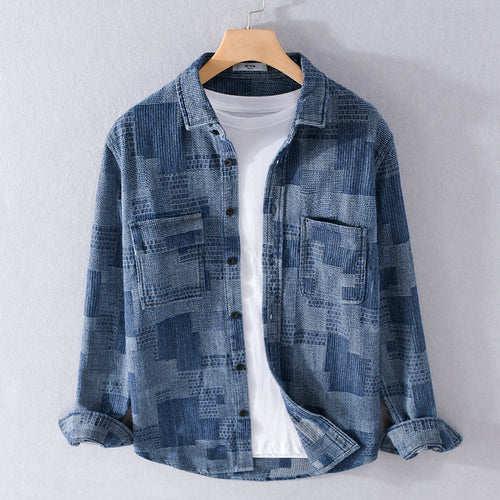 Herren Strukturierte Cord-Überhemdjacke im Patchworkmuster mit Kentkragen Shop Nory