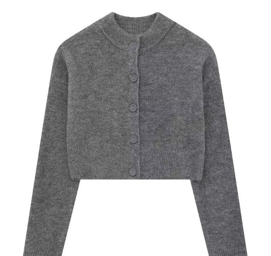 Damen Kurze Strickjacke mit Knopfleiste und Elegantem Rundhalsausschnitt Shopnory