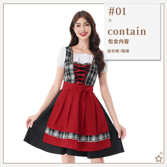 Damen nan traditionelles Dirndlkleid mit Karo-Mieder und gesteppter Schürze Shop Nory