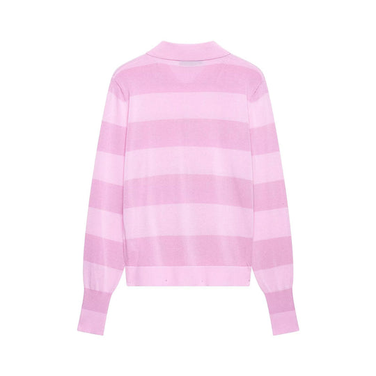 Damen Gestreifte Strickjacke mit Polokragen und durchgehender Knopfleiste Shop Nory
