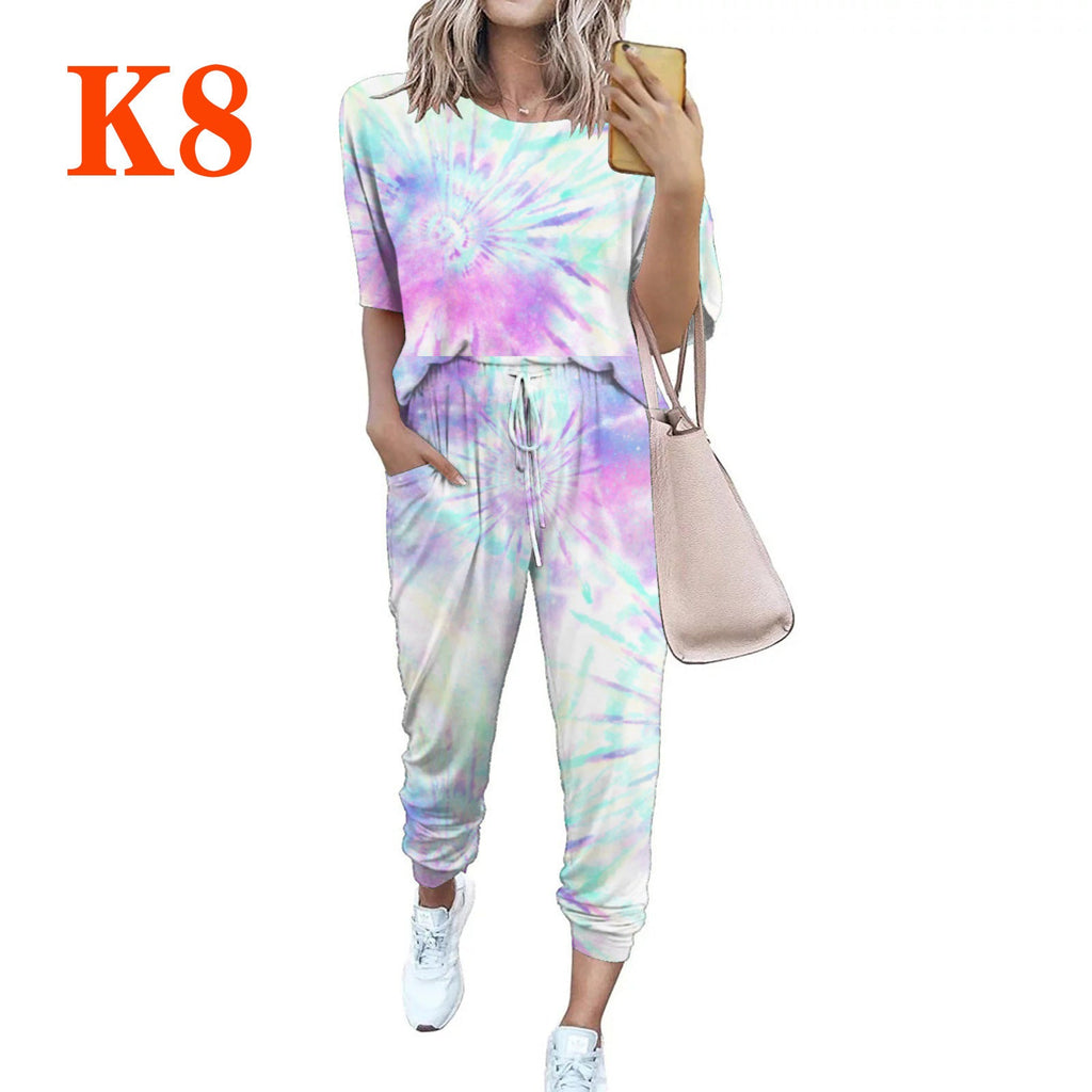 Damen lässiger Jumpsuit mit modischem Batikdesign und praktischen Taschen Shopnory