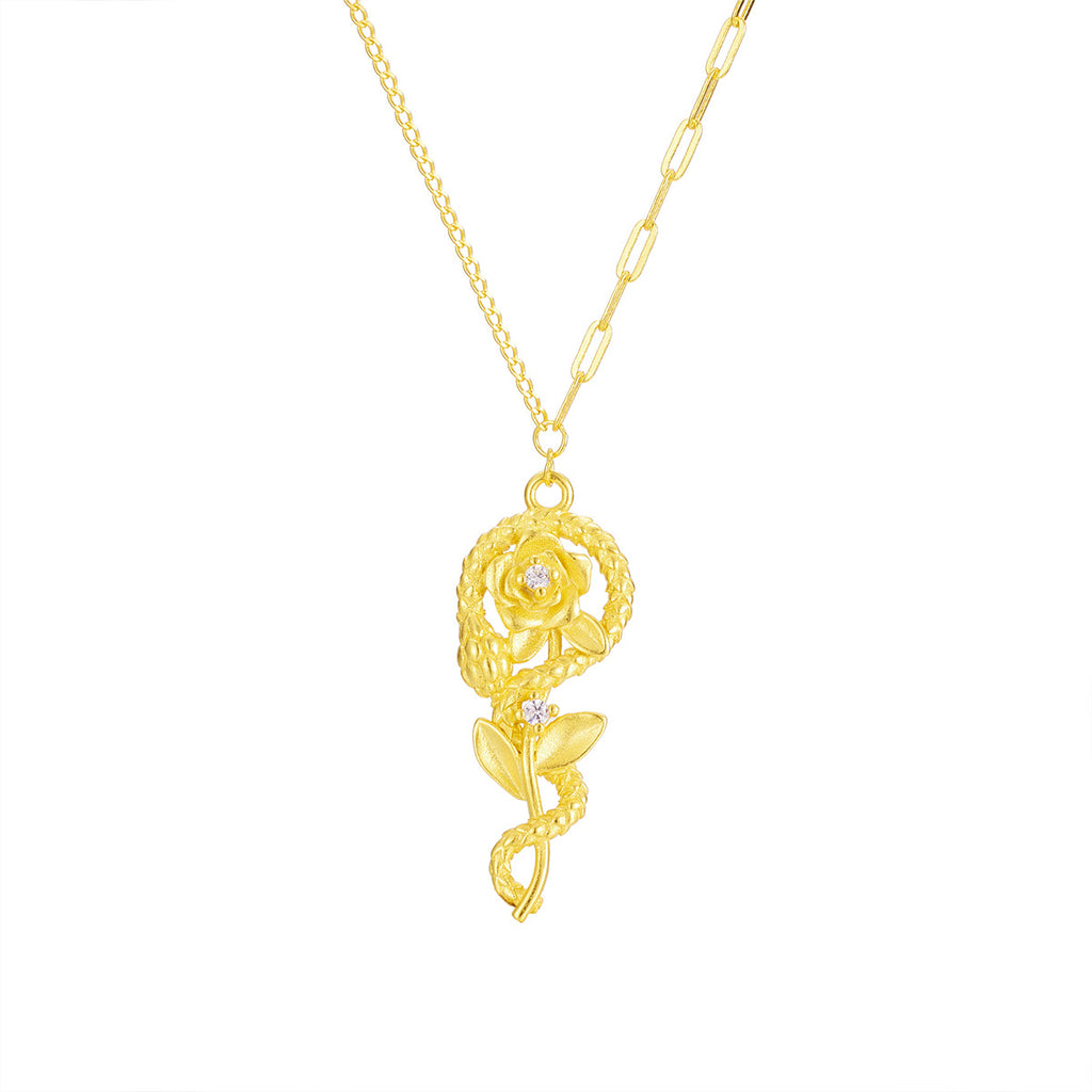 Damen elegante Halskette mit kunstvollem Rosenanhänger und Zirkonia Shop Nory