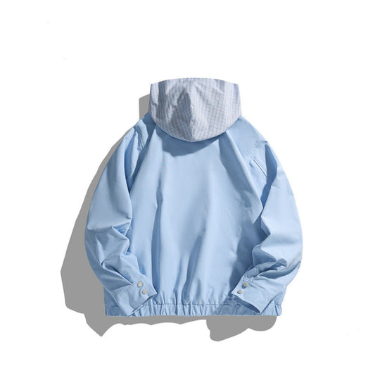 Unisex Leichte Kapuzen‑Übergangsjacke mit Karomuster-Futter und Brusttasche Shop Nory