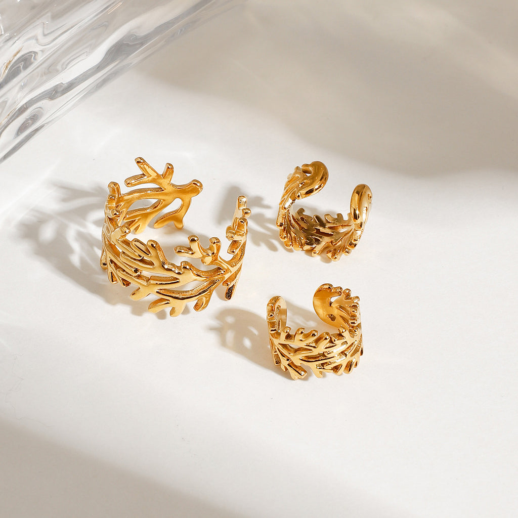 Damen Offener Ring mit Korallen-Motiv aus hochwertigem Edelstahl Shop Nory