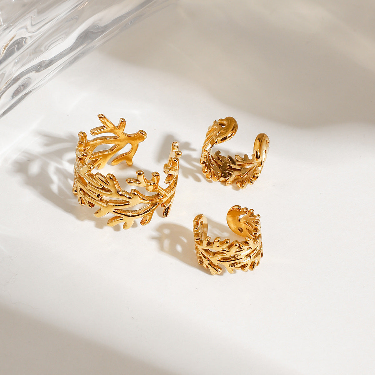 Damen Offener Ring mit Korallen-Motiv aus hochwertigem Edelstahl Shop Nory