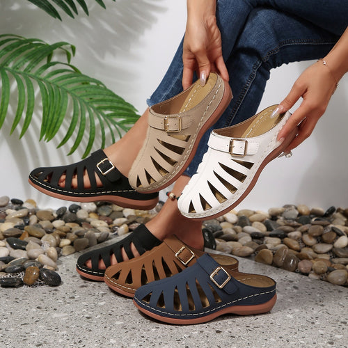 Damen Slipper‑Sandalen mit geschlossener Zehenkappe, Cut‑Out‑Design und verstellbarer Schnalle Shop Nory