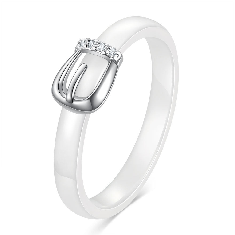 Damen Ring mit modernen Schnallen-Design und funkelnden Zirkonia Shop Nory