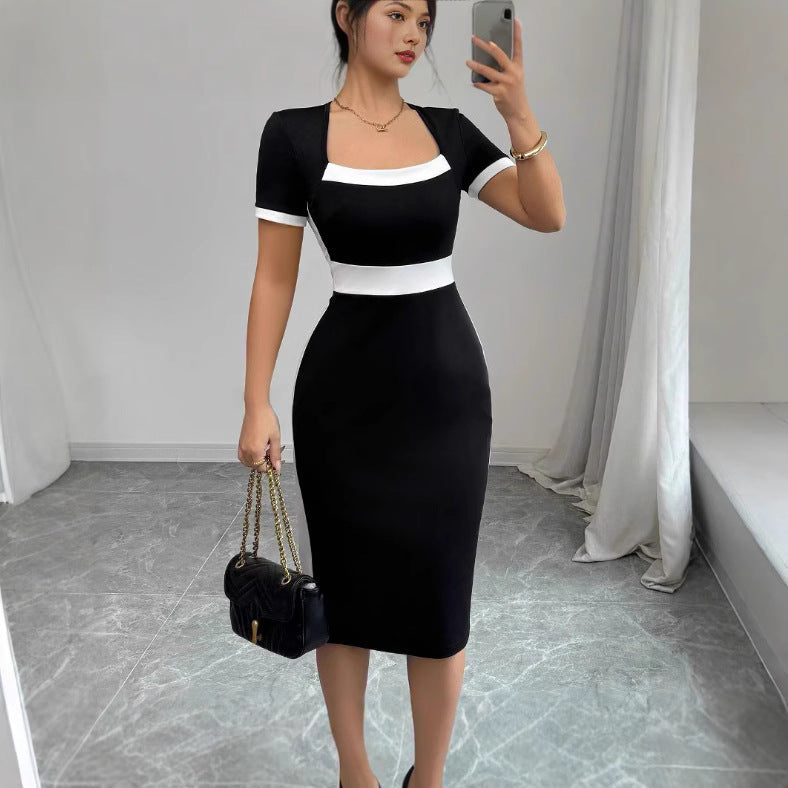 Damen Midi-Kleid mit kontrastierenden Einsätzen