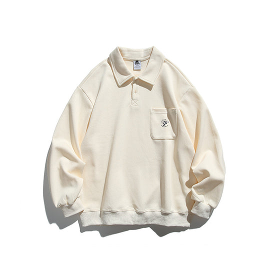 Unisex Oversize-Poloshirt-Sweatshirt mit Brusttasche und Rippsaum Shop Nory