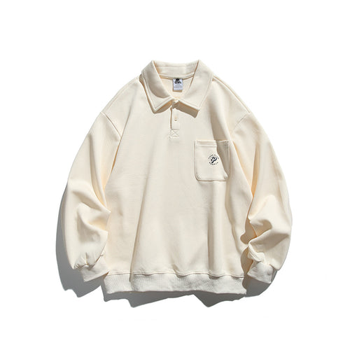 Unisex Oversize-Poloshirt-Sweatshirt mit Brusttasche und Rippsaum Shop Nory