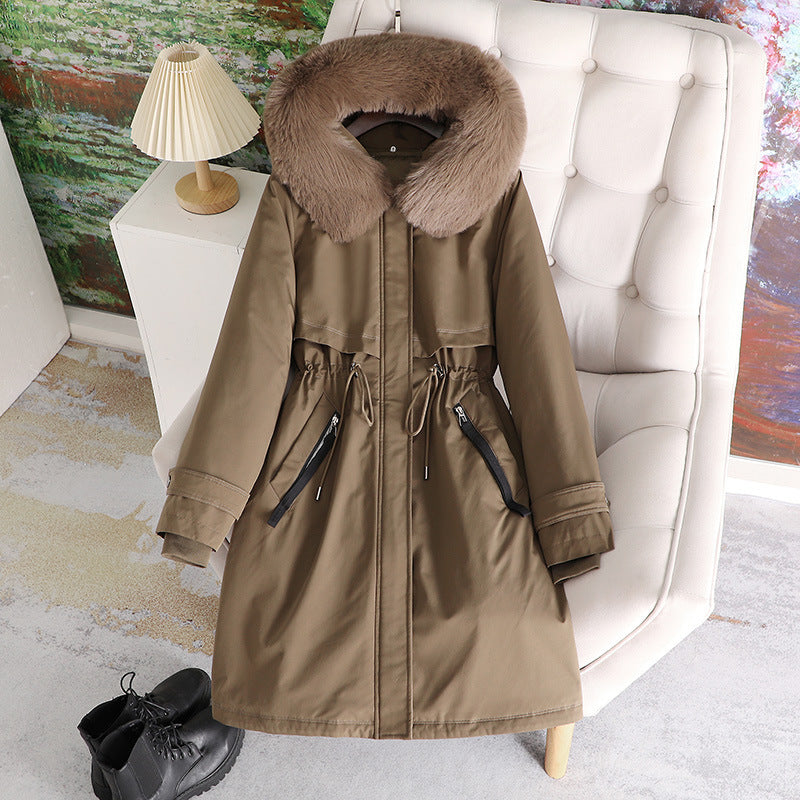 Damen nan taillierter Winterparka mit breitem Kunstfellkragen und Kordelzugtaillierung Shop Nory