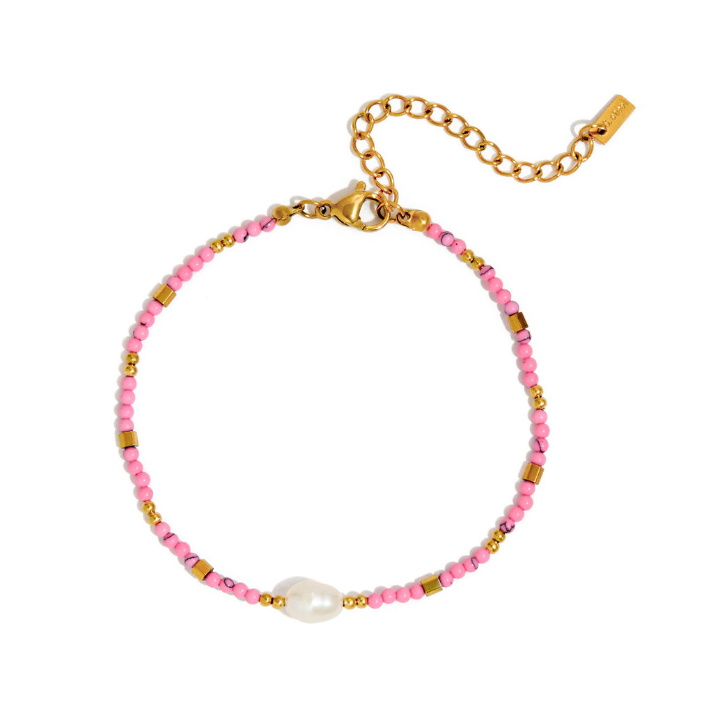 Damen Armband aus hypoallergenem Edelstahl mit bunten Perlen und Perlenelement Shop Nory