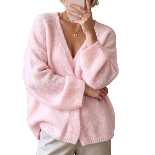Damen Offener Fluffy-Feinstrick-Cardigan mit tiefem V‑Ausschnitt und legerer Oversize‑Silhouette Shop Nory