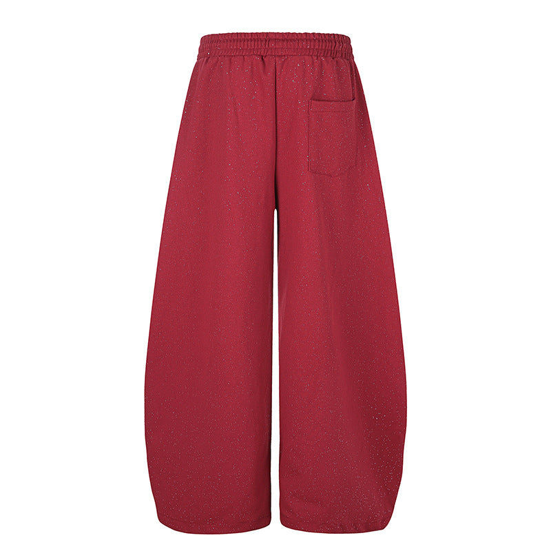 Damen Extraweite Palazzo‑Sweathose im Glitzer‑Nep mit Elastikbund, Kordelzug und Stern‑Script‑Print Shop Nory