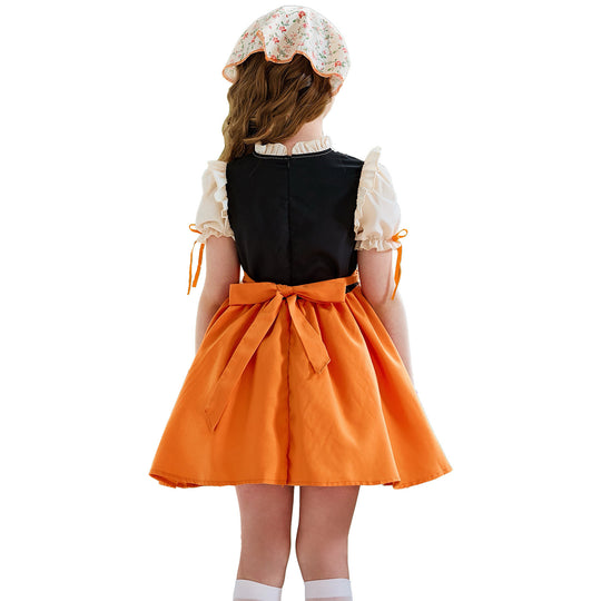 Damen nan traditionelles Kinderdirndl mit Schnürung, Rüschenschürze und Kopftuch Shop Nory