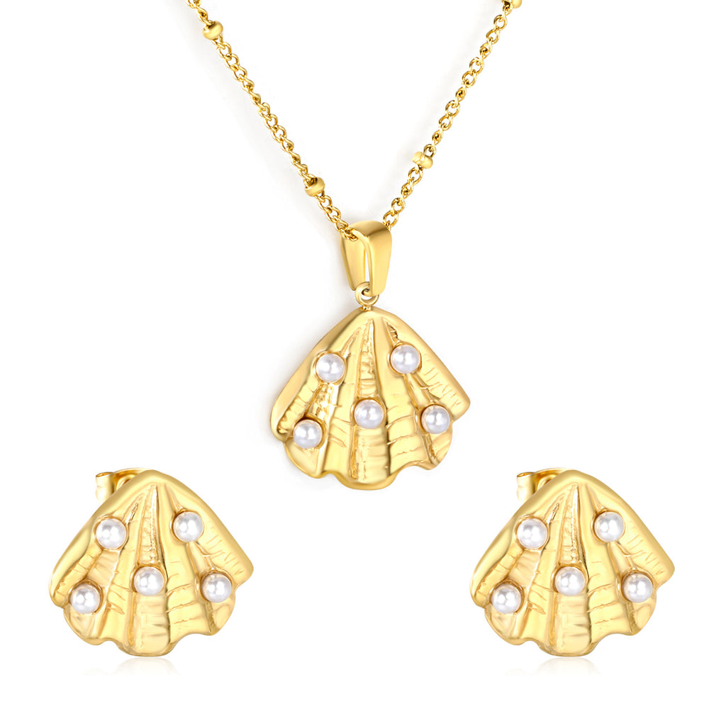 Damen Schmuckset mit Meeresmuschel-Anhänger und funkelnden Zirkonia Shop Nory