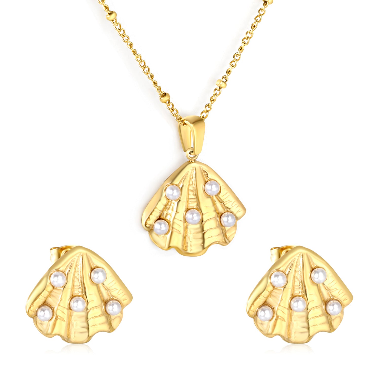 Damen Schmuckset mit Meeresmuschel-Anhänger und funkelnden Zirkonia Shop Nory