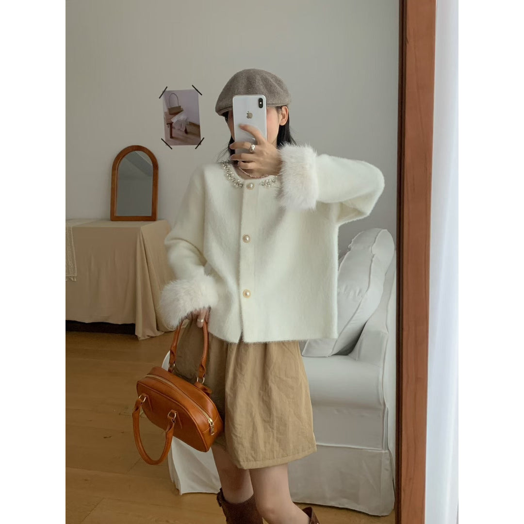 Damen Elegante Strickjacke mit Perlen-Details Shop Nory