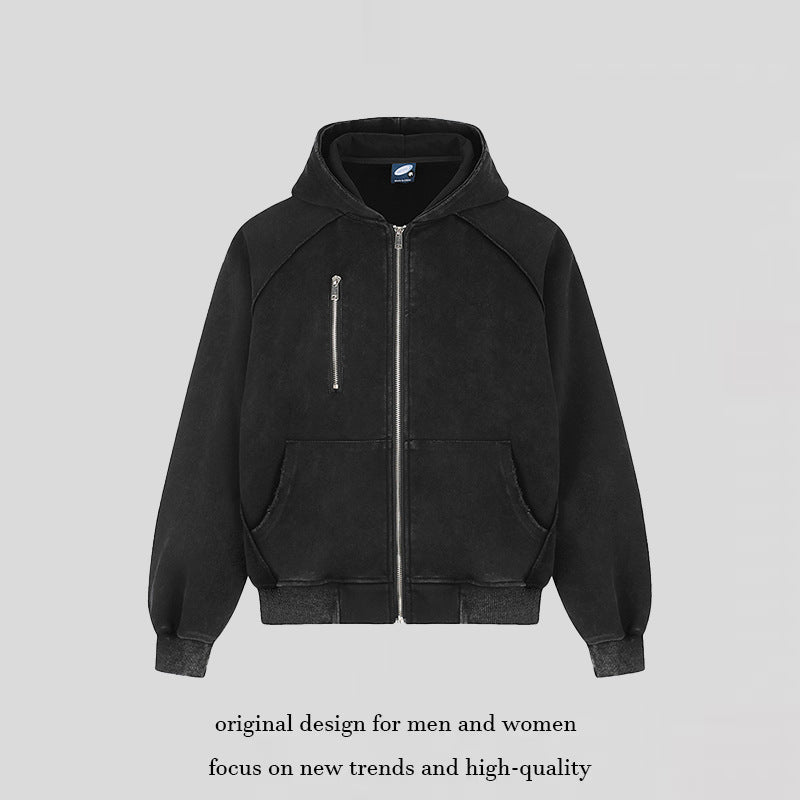 Damen Kapuzen-Zipjacke im Oversize-Suede-Look mit Raglanärmeln und Brust-Reißverschlusstasche Shop Nory