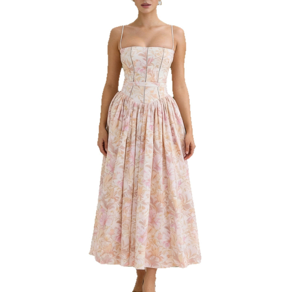 Damen Elegantes Maxikleid mit floralem Muster und schulterfreiem Design