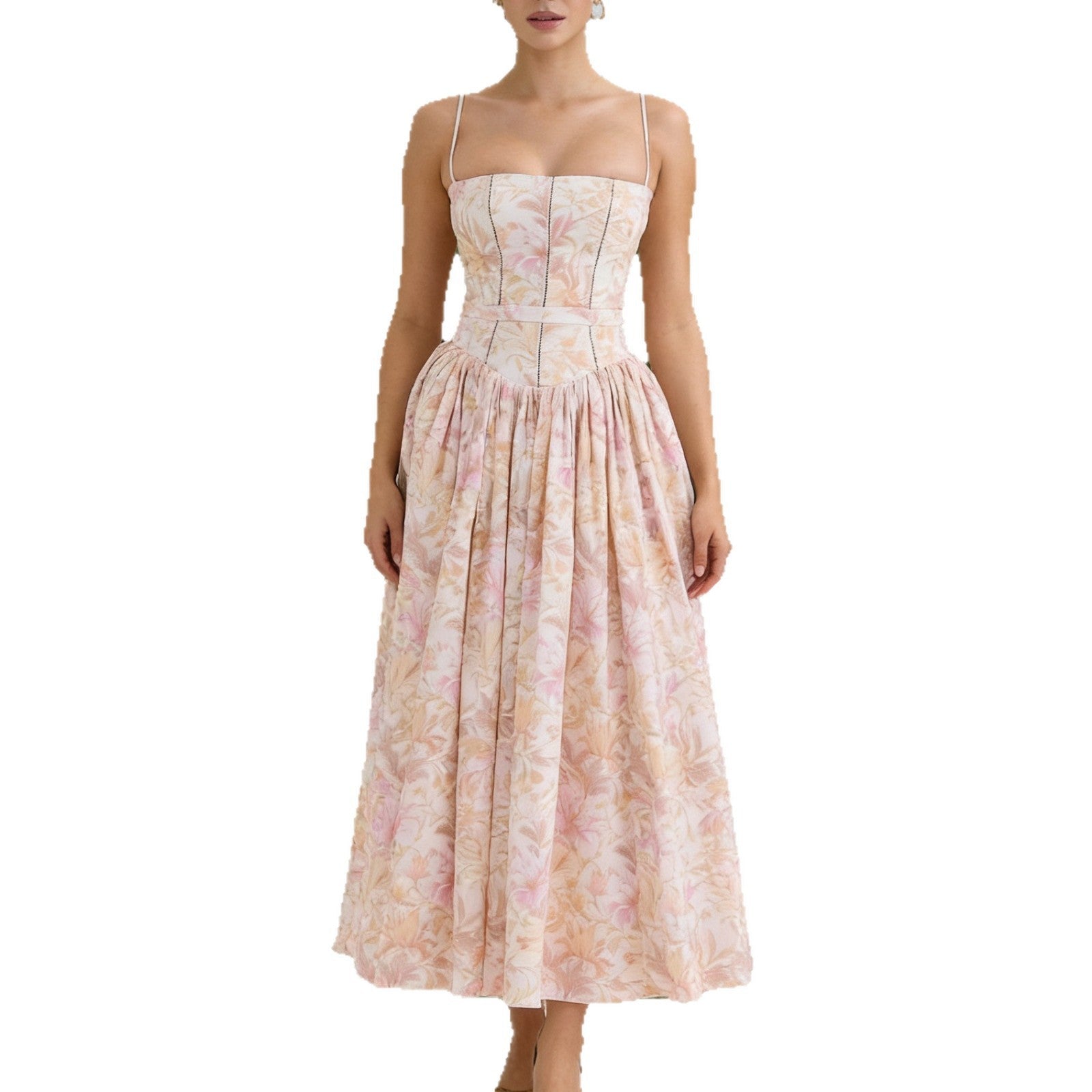 Damen Elegantes Maxikleid mit floralem Muster und schulterfreiem Design