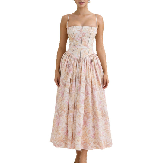 Damen Elegantes Maxikleid mit floralem Muster und schulterfreiem Design