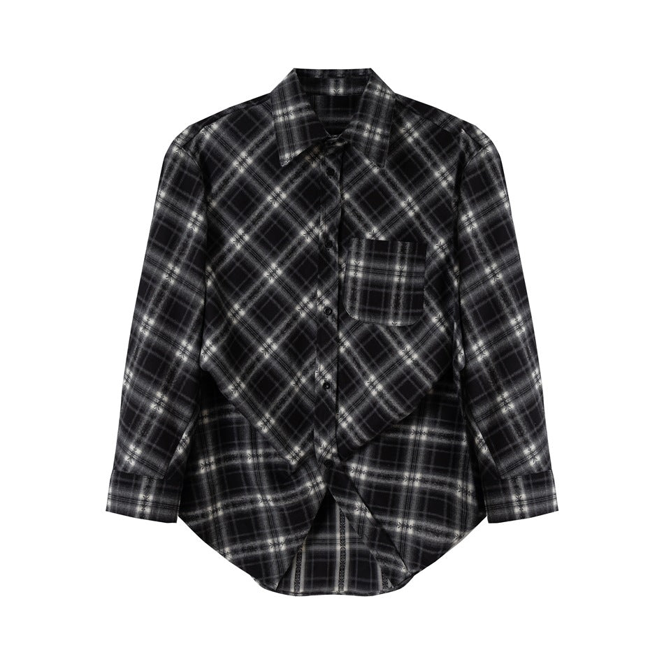 Unisex Karierte Oversize‑Flanell‑Hemdjacke im Layering‑Look mit abgerundetem Saum und Brusttasche Shop Nory