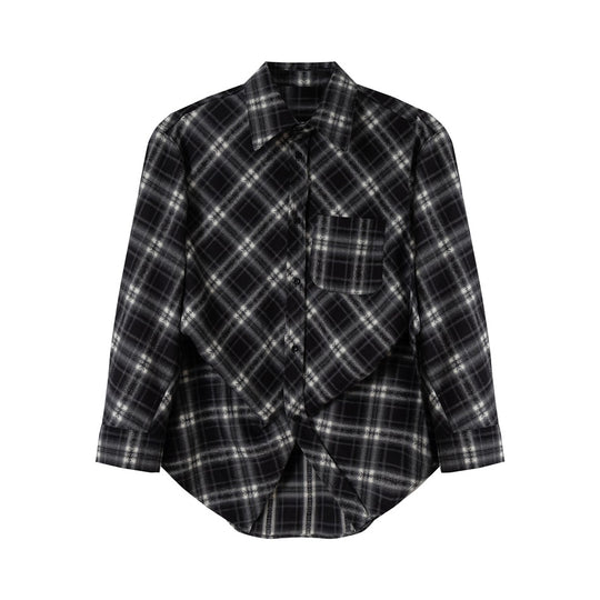 Unisex Karierte Oversize‑Flanell‑Hemdjacke im Layering‑Look mit abgerundetem Saum und Brusttasche Shop Nory