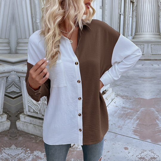 Damen Oversized-Hemdbluse mit Colour-Blocking, Brusttasche und strukturierter Viskosemischung Shop Nory