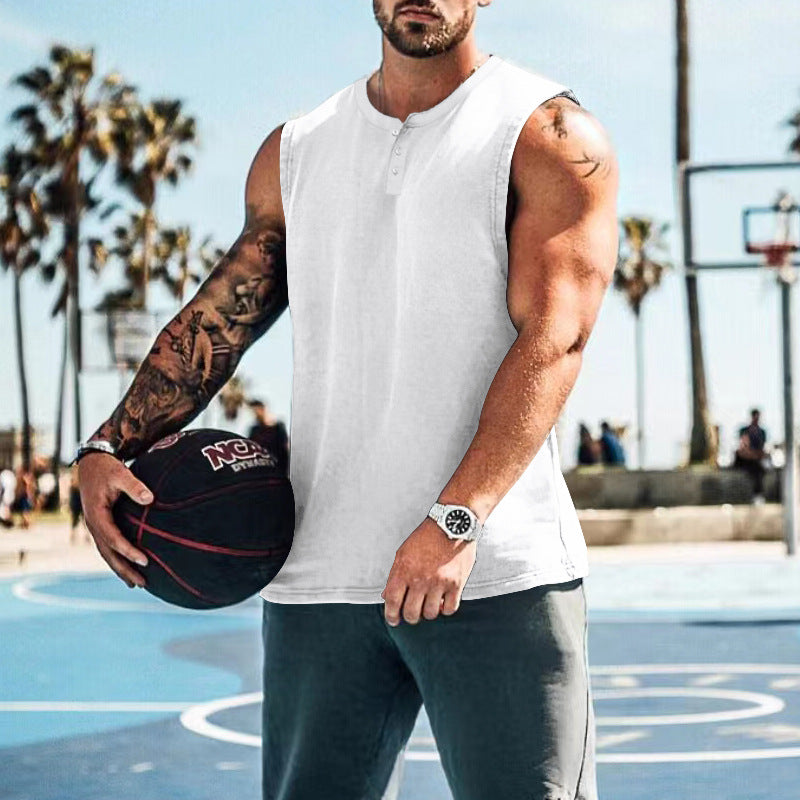 Herren ärmelloses Henley-Shirt mit Knopfleiste und weichem Baumwollmix Shopnory