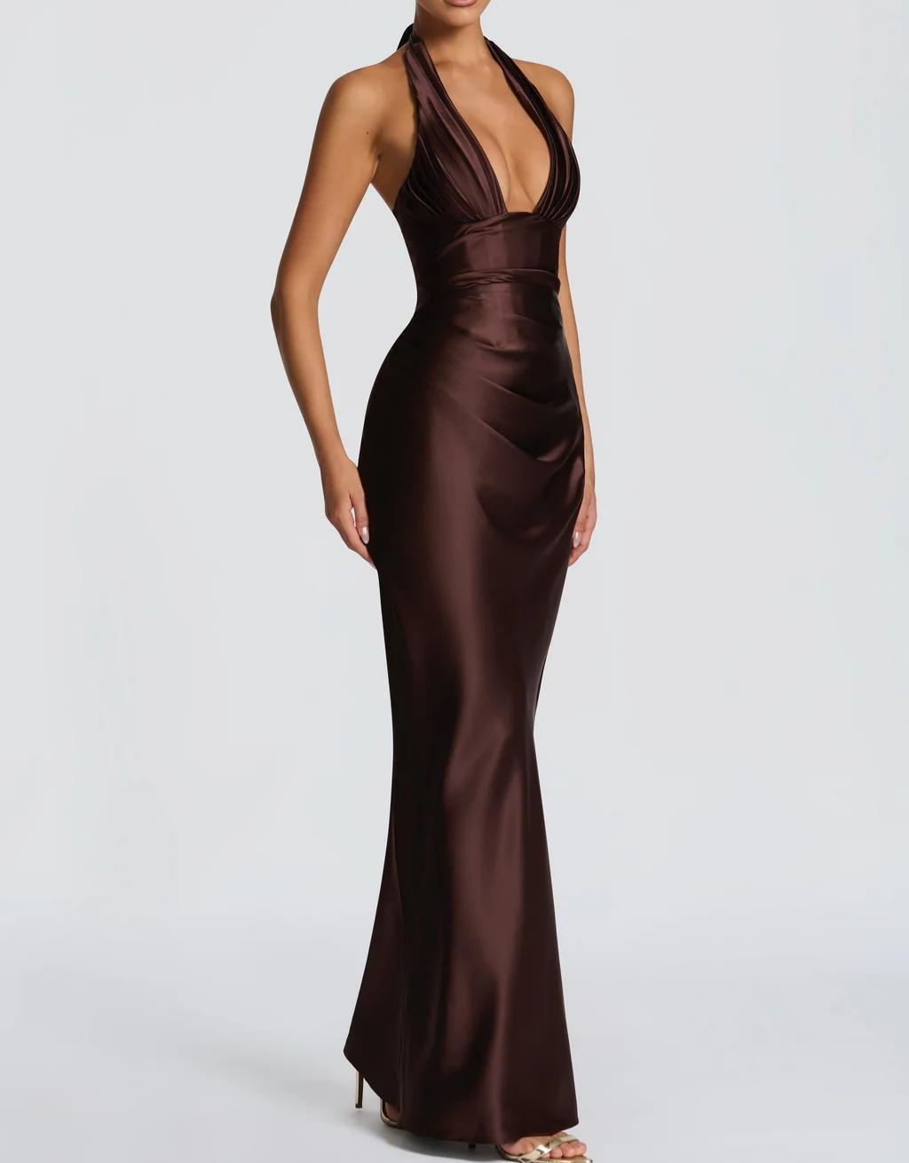 Damen Elegantes langes Abendkleid mit tiefem V-Ausschnitt Shopnory
