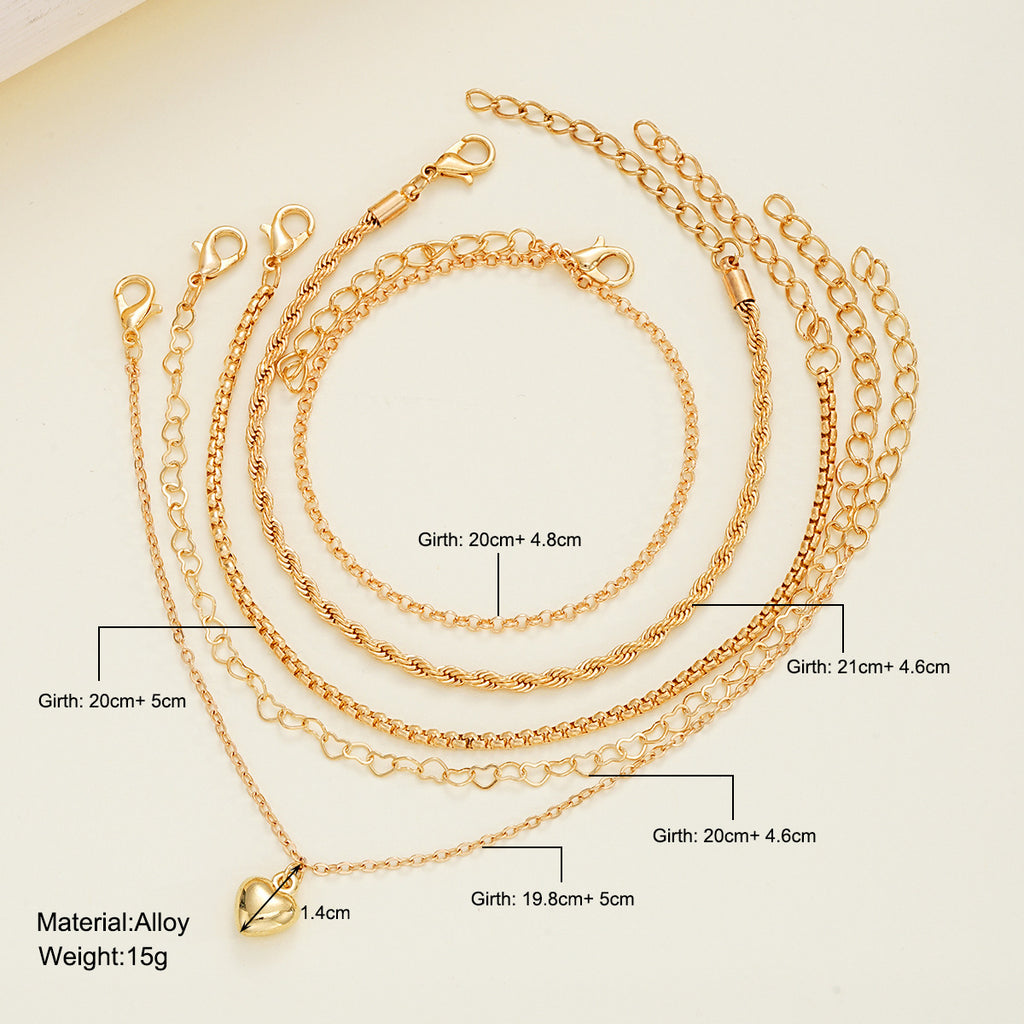 Damen Armband-Set mit filigranen goldfarbenen Ketten und Herzanhänger Shop Nory