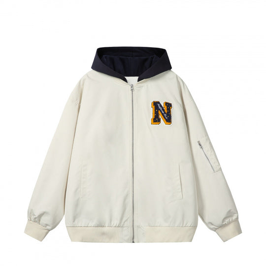 Herren College-Bomberjacke im Oversize-Stil mit Kapuzen-Einsatz und Logo-Patch Shop Nory