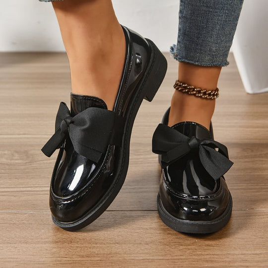 Damen Loafer mit Karo‑Muster und Schleifenapplikation Shop Nory