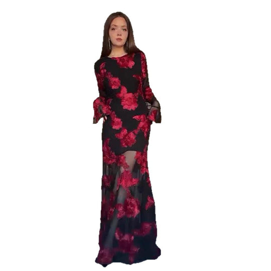 Damen Maxikleid mit transparentem Mesh und floraler Stickerei Shop Nory